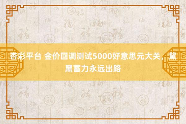 杏彩平台 金价回调测试5000好意思元大关，黧黑蓄力永远出路