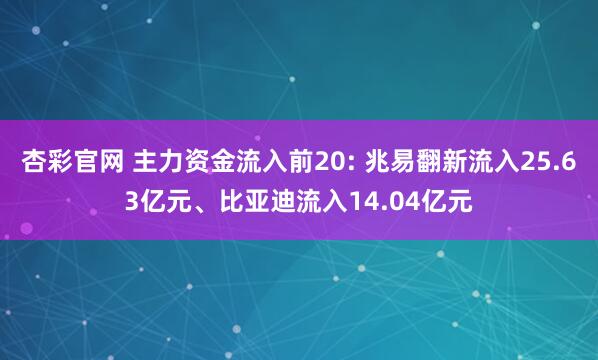 杏彩官网 主力资金流入前20: 兆易翻新流入25.63亿元、比亚迪流入14.04亿元
