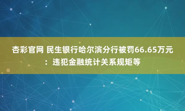 杏彩官网 民生银行哈尔滨分行被罚66.65万元：违犯金融统计关系规矩等